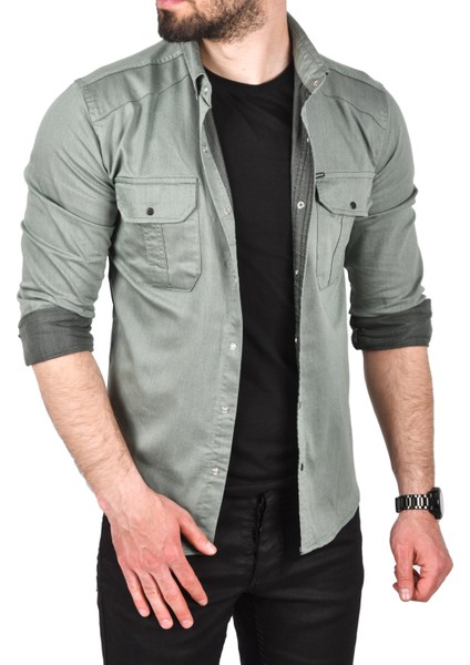 Slim Fit Kolay Ütülenebilir Pamuklu Spor Gömlek Likralı Kot Gömlek 2502505