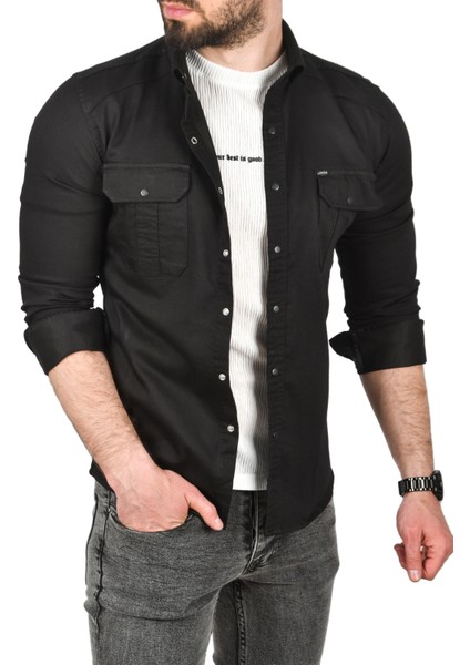 Slim Fit Kolay Ütülenebilir Pamuklu Spor Gömlek Likralı Kot Gömlek 2502505 fiyatları