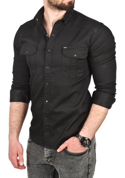 Slim Fit Kolay Ütülenebilir Pamuklu Spor Gömlek Likralı Kot Gömlek 2502505 fırsatları