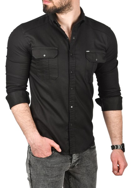 Slim Fit Kolay Ütülenebilir Pamuklu Spor Gömlek Likralı Kot Gömlek 2502505 indirimleri