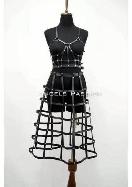 Fırsat Byr Deri Etek ve Deri Göğüs Harness Takım, Cosplaywear - BRF1013 Yeni