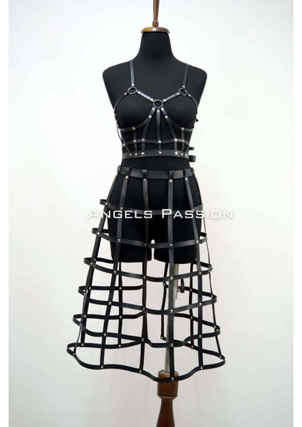 Fırsat Byr Deri Etek ve Deri Göğüs Harness Takım, Cosplaywear - BRF1013 Yeni