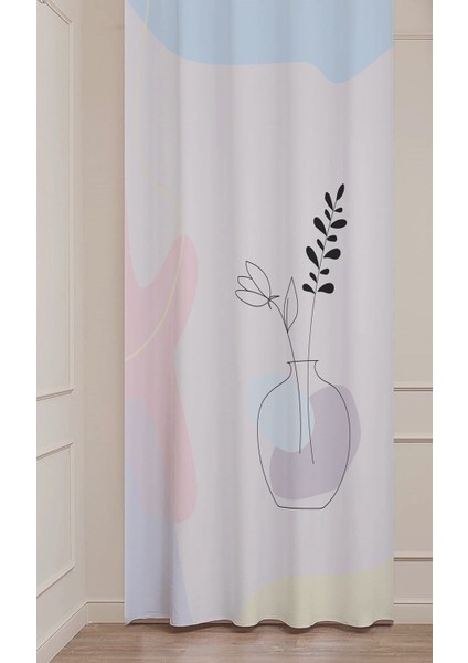 Bohem Vazo Çiçek Yaprak Desenli Özel Tasarım Dijital Baskılı (Tek Kanat) Soft Modern Şık Fon Perde