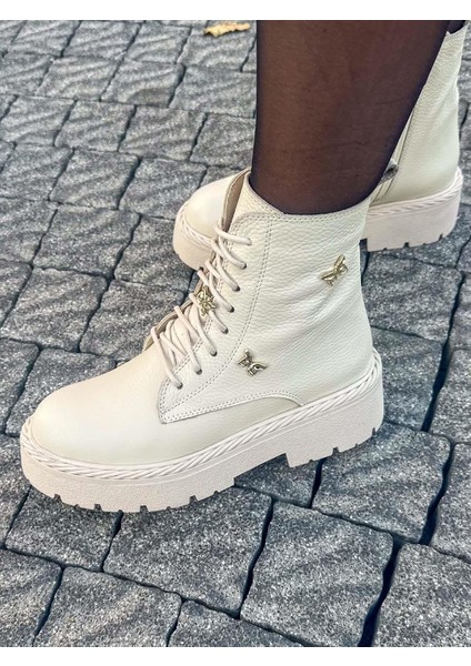 Winterfly Deri Bej Kadın Bot