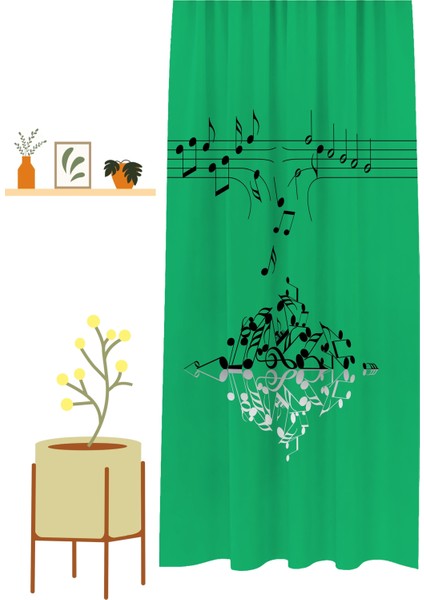 Nota Müzik Şarkı Beste Bohem Desenli Özel Tasarım Dijital Baskılı (Tek Kanat) Modern Şık Fon Perde modelleri