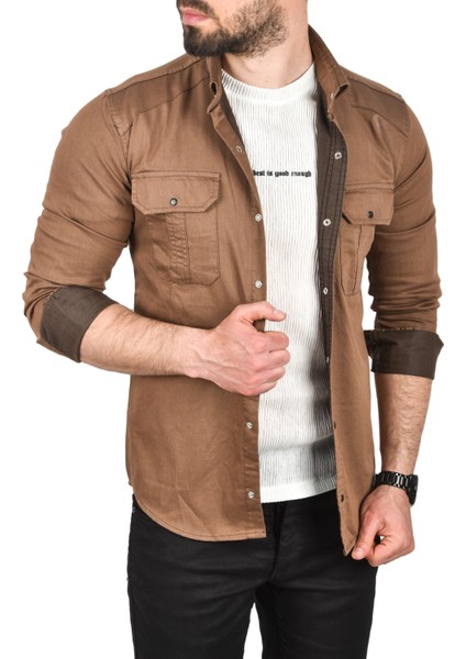 Slim Fit Kolay Ütülenebilir Pamuklu Spor Gömlek Likralı Kot Gömlek 2502505