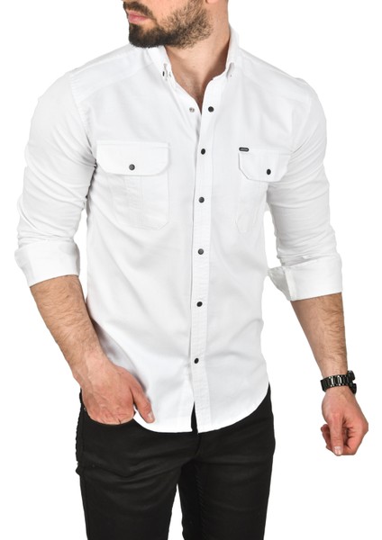 Slim Fit Kolay Ütülenebilir Pamuklu Spor Gömlek Likralı Kot Gömlek 2502505 fiyatları