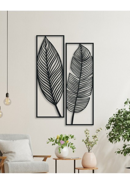 2li Yaprak Desenli Metal Tablo Seti