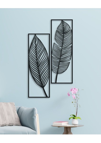 2li Yaprak Desenli Metal Tablo Seti