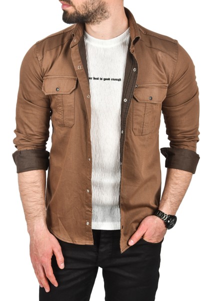 Slim Fit Kolay Ütülenebilir Pamuklu Spor Gömlek Likralı Kot Gömlek 2502505