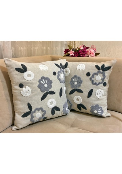 Bohem Punch Nakışlı Keten Kırlent 2'li Set - 43X43 cm