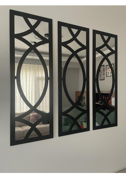 Dekoratif Geometrik Desenli Ayna Boyalı Hazır Pleksi Aynalı 3 Adet 20X60 cm