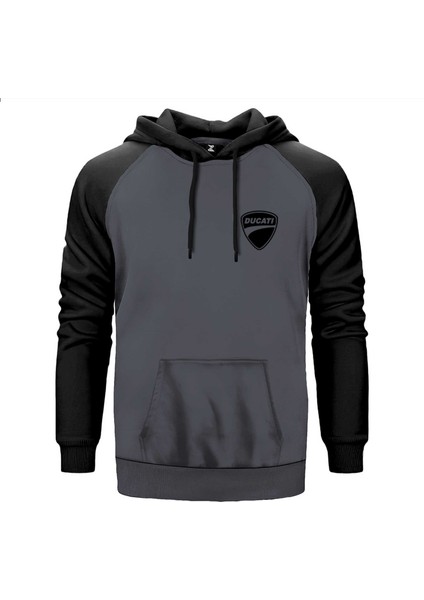 Ducati Scrambler Logo Gri Renk Reglan Kol Kapşonlu Sweatshirt