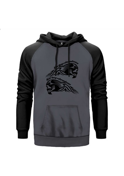 Harley Davidson Skull Text Gri Renk Reglan Kol Kapşonlu Sweatshirt