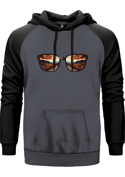 Highway Reflection Gri Renk Reglan Kol Kapşonlu Sweatshirt