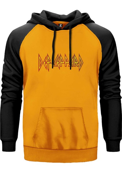 Def Leppard Logo Sarı Renk Reglan Kol Kapşonlu Sweatshirt