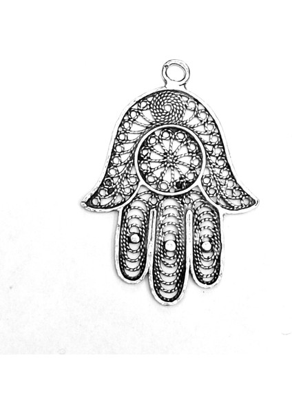 925 Ayar Gümüş Hamsa Hz. Fatima'nın Eli Kolye Ucu 38 mm 3 Gram