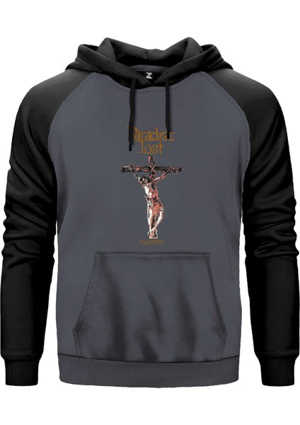 Paradise Lost Gothic Gri Renk Reglan Kol Kapşonlu Sweatshirt