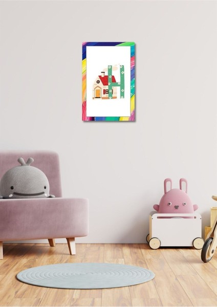 Renkli Neşeli H Harfi Çerçeve Görünümlü Duvar Dekoru - Kız Erkek Çocuk Odası Için 26X19CM Tablo