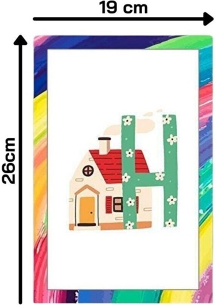 Renkli Neşeli H Harfi Çerçeve Görünümlü Duvar Dekoru - Kız Erkek Çocuk Odası Için 26X19CM Tablo