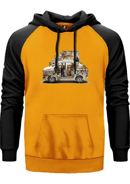Self Driving Car Sarı Renk Reglan Kol Kapşonlu Sweatshirt