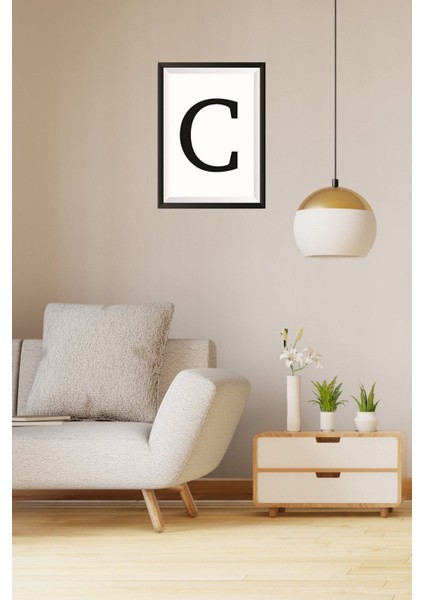 Çerçeve Görünümlü C Harfi Duvar Dekoru - Salon Oturma Yatak Odası Ofis Antre Için 26X19CM Tablo