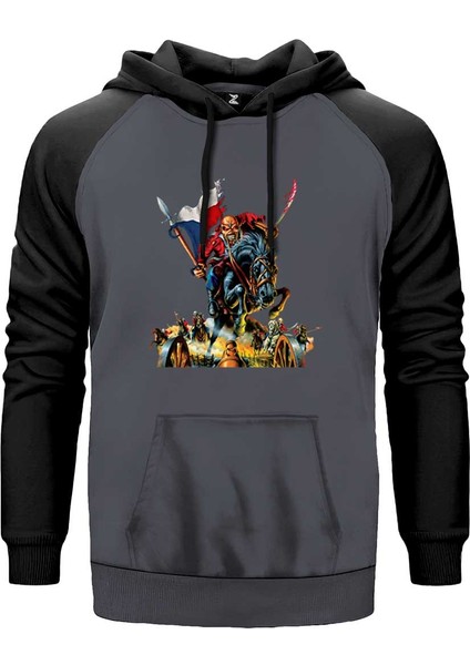 Iron Maiden Warriors Gri Renk Reglan Kol Kapşonlu Sweatshirt