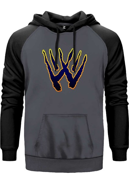 Wolverine Logo Gri Renk Reglan Kol Kapşonlu Sweatshirt