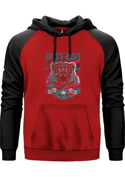 Guns N Roses Bear Kırmızı Renk Reglan Kol Kapşonlu Sweatshirt