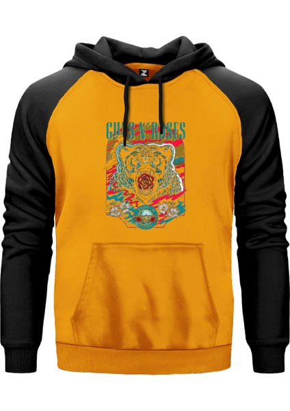 Guns N Roses Bear Sarı Renk Reglan Kol Kapşonlu Sweatshirt