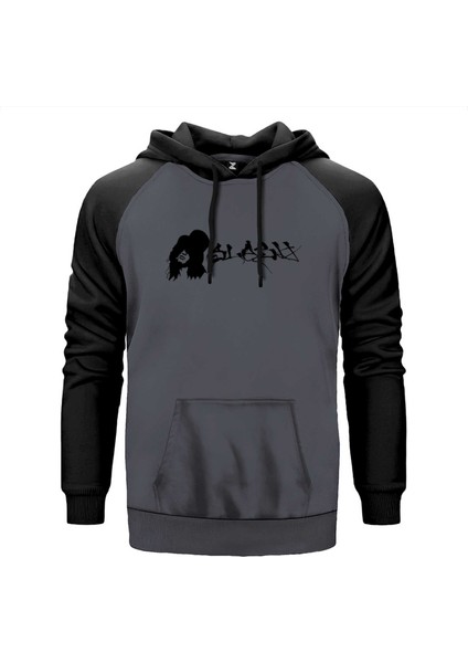 Slash Portre Logo Gri Renk Reglan Kol Kapşonlu Sweatshirt