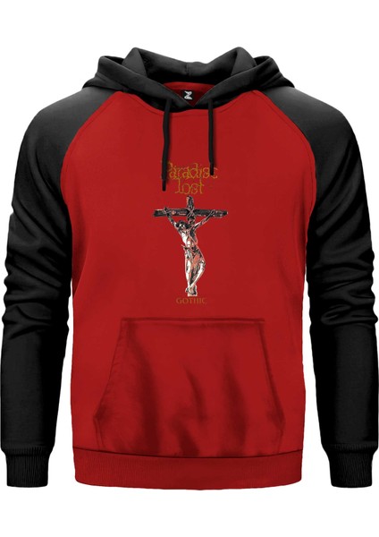 Paradise Lost Gothic Kırmızı Renk Reglan Kol Kapşonlu Sweatshirt