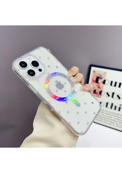 iPhone 16 Pro Kılıf Kalp Magsafe Kılıf Fiyonklu Kurdele Tasarım Silikon Kılıf Gümüş