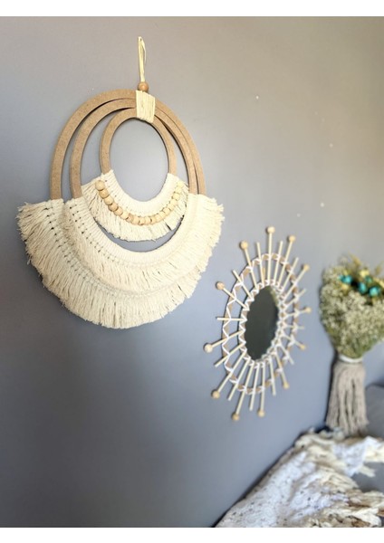 Wall Decoration Art Bohem Makrome ve Bambu Ayna Duvar Dekorasyon Ürünü 2’li Set fiyatları