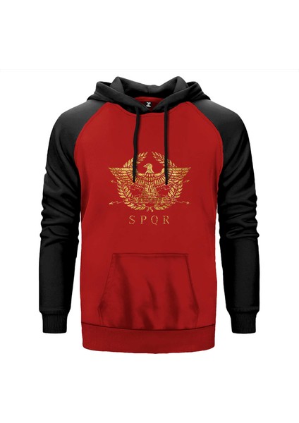 Roman Empire Emblem Kırmızı Renk Reglan Kol Kapşonlu Sweatshirt