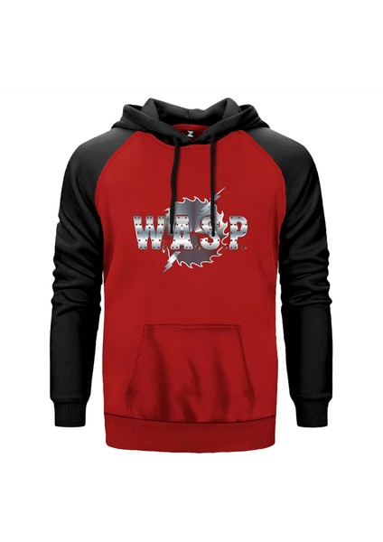 Wasp Logo Kırmızı Renk Reglan Kol Kapşonlu Sweatshirt