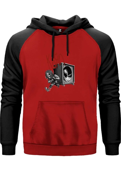 Korn Skeleton Pulling Haporlor Kırmızı Renk Reglan Kol Kapşonlu Sweatshirt