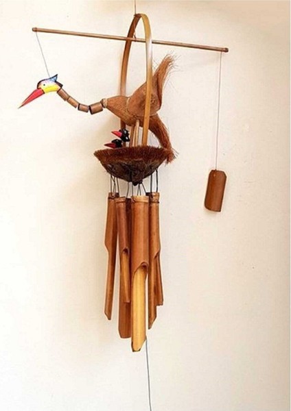 Leylek Tasarımlı Bambu Rüzgar Çanı Büyük Boy