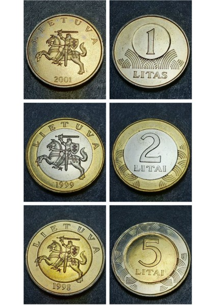 3996368025F707498E 1998/1999/2001 Litvanya 1/2/5 Lita Set Çil Eski Madeni Para