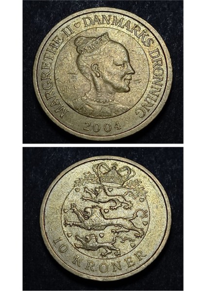 3996368016BDF8A3B3 2004 Danimarka 10 Kroner Ççt+ Eski Yabancı Madeni Para