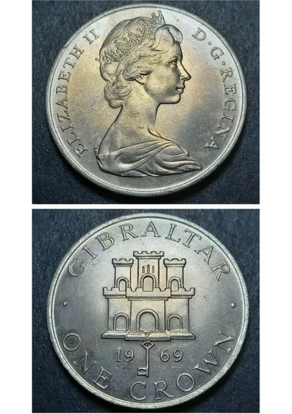 39963680162461081A 1969 1 Kron Cebelitarık Çil Eski Yabancı Madeni Para