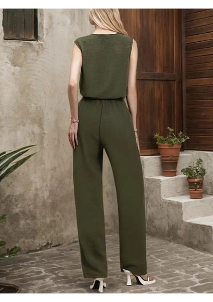 Kadın Kolsuz V Yakalı Aerobin Bluz ve Belden Kuşaklı Pantolon Ikili Takım fiyatları