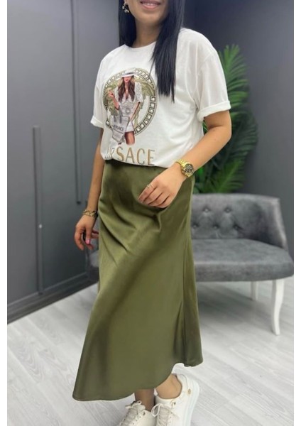 Kadın Etek Saten Midi Boy