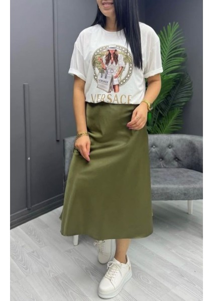 Kadın Etek Saten Midi Boy