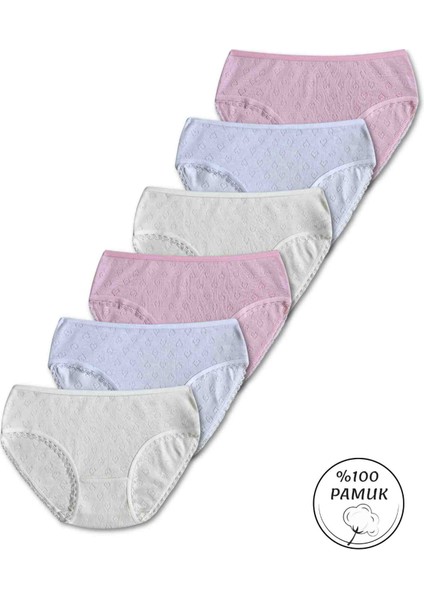 %100 Pamuklu Kız Çocuk Pembe Beyaz Krem Slip Külot 6lı Set