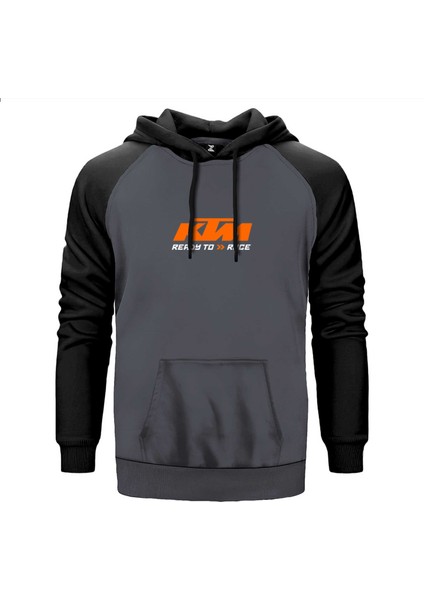 Ktm Ready To Race Text Gri Renk Reglan Kol Kapşonlu Sweatshirt