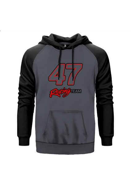 Moto 47 Racing Team Gri Renk Reglan Kol Kapşonlu Sweatshirt