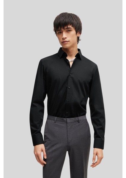 Kolay Ütülenebilir Slim Fit Erkek Gömlek Siyah