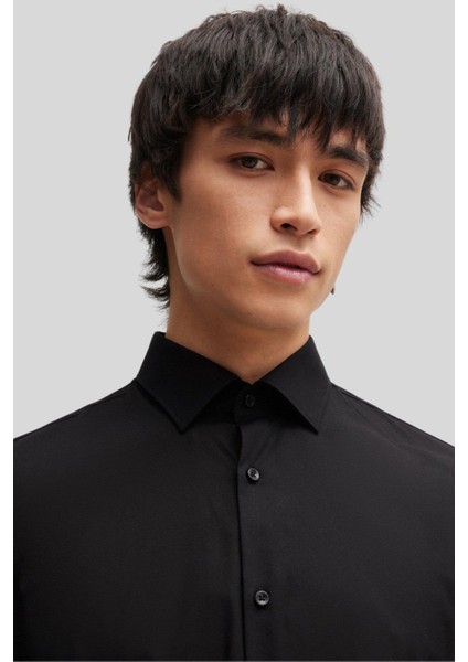 Kolay Ütülenebilir Slim Fit Erkek Gömlek Siyah