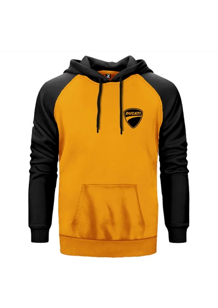Ducati Scrambler Logo Sarı Renk Reglan Kol Kapşonlu Sweatshirt